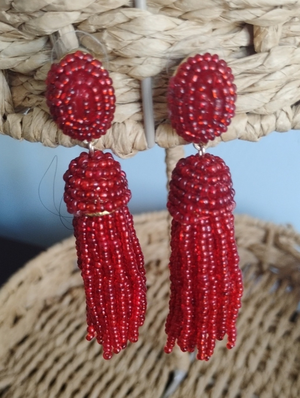 Red Beaded Tassel Drop Earrings -sugarfix
